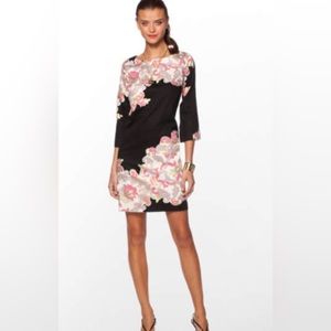 Lilly Pulitzer Black Midi Dress with Pink Floral Design